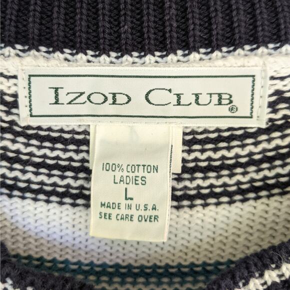 White Stripe Izod Cotton Sweater Size Large - Picture 4 of 6